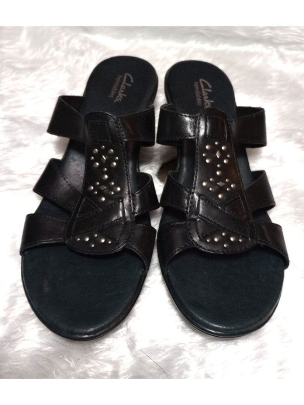 New Clarks Women Allie Mint Bendables BLACK Sandals, Size 8.5M